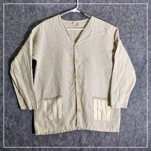 Liz & Jane Somewhat Funky Women L Beige Striped Button Up Cardigan Jacket Pocket